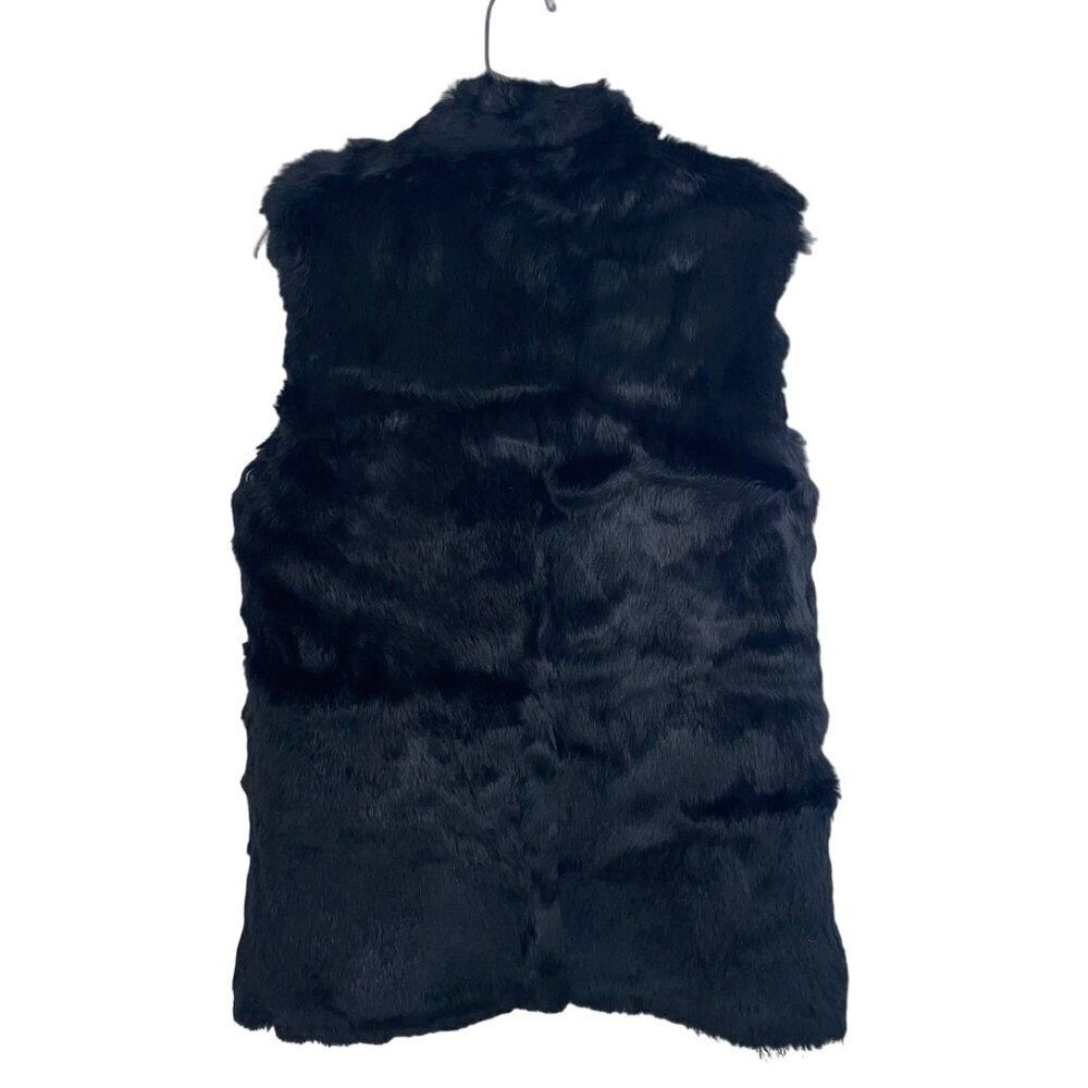 Hilary Radley Womens Vest Size Small Black Full Zip Rabbit Fur Casual